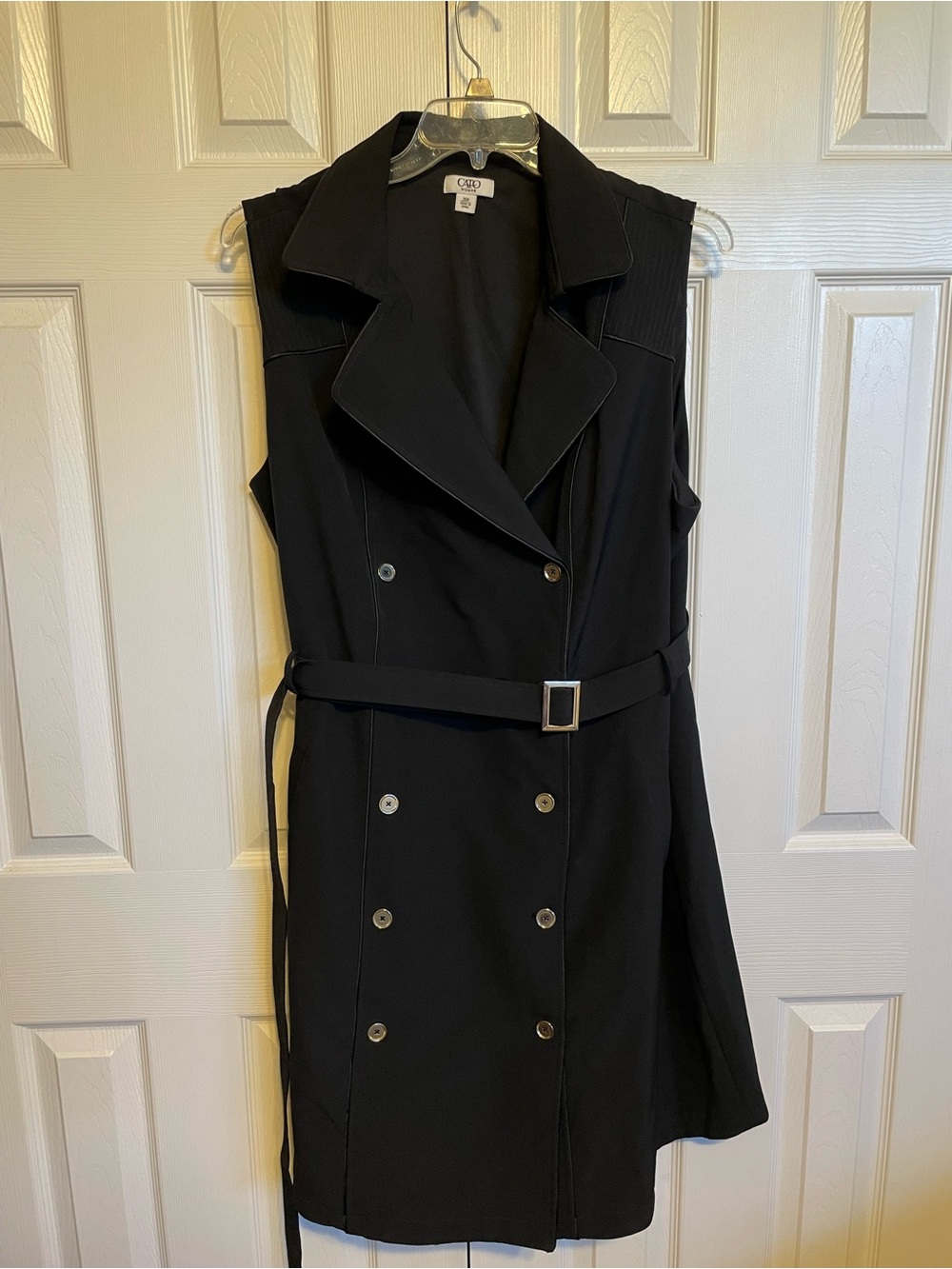 Cato Black Sleeveless Double-Breasted Belted Midi Dress with Silver Buttons